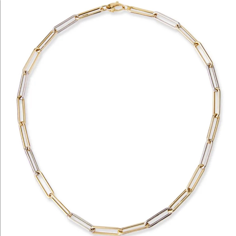 Beautiful Kastel oval link paper clip 14k gold and white gold necklace